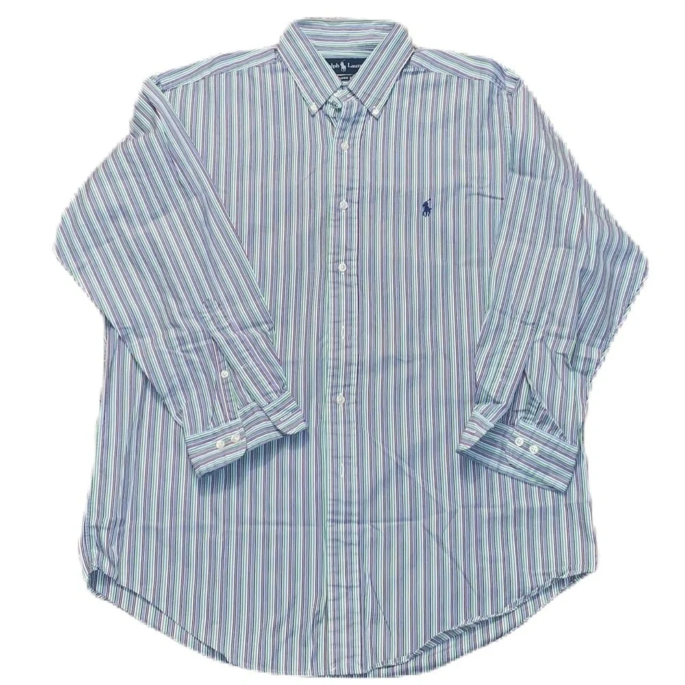 Polo Ralph Lauren L Oxford Classic Fit Large Dress Shirt Colorful Stripes EUC